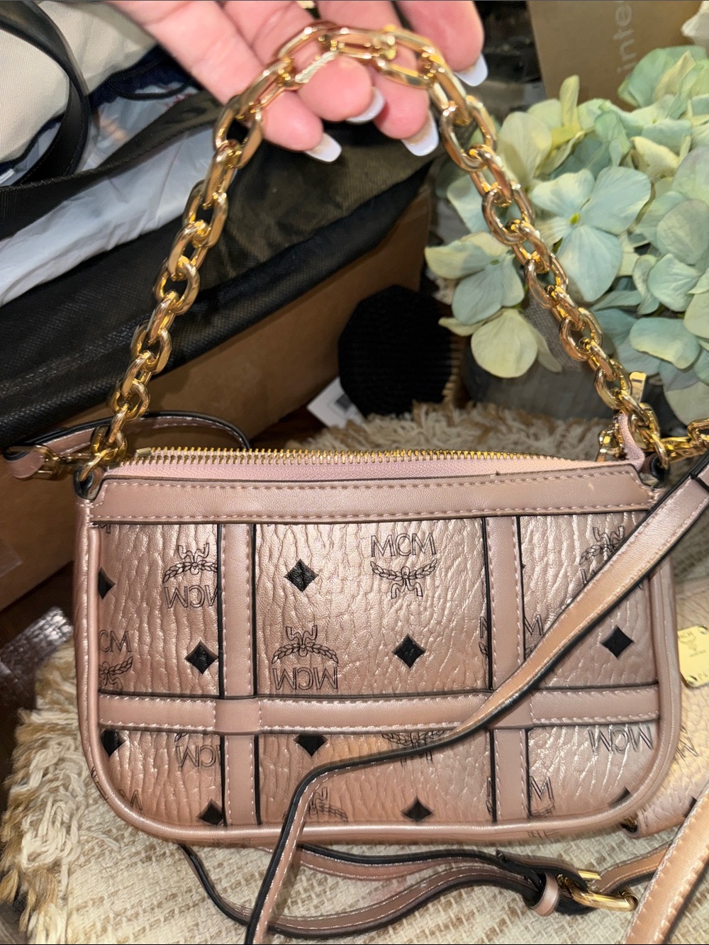 MCM Metallic Rose Visetos Crossbody with Wallet - Picture 8 of 10